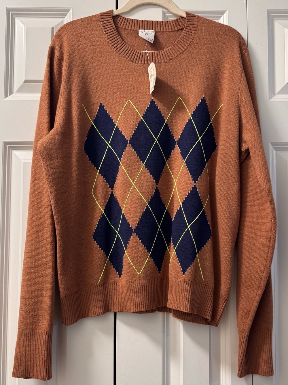 Aerie Offline Rust Crewneck Sweater with Navy Argyle
